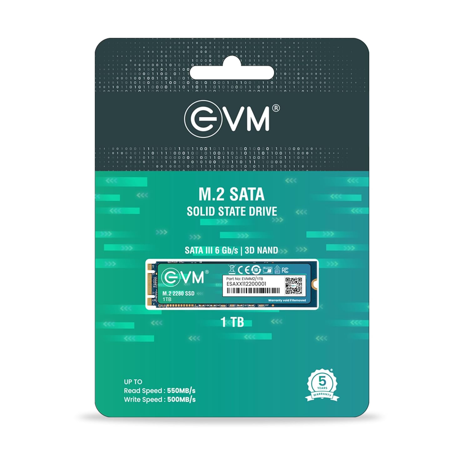 EVM 1TB M.2 (2280) SATA Internal SSD – 550MB/s Read & 500MB/s Write – 5-Year Warranty (EVMM2/1TB)