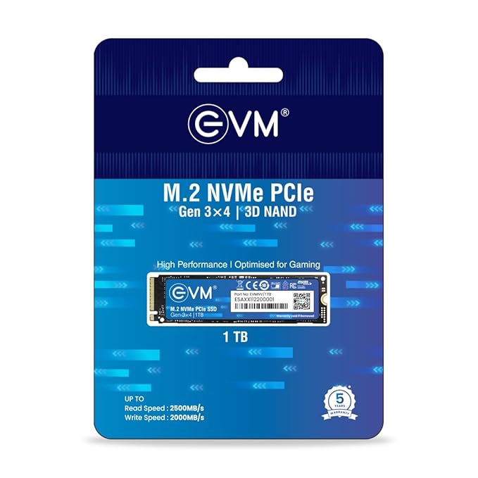 EVM 1TB Gen 3 NVMe (2280) Internal SSD – 2500MB/s Read – PCIe Gen 3×4-5-Year Warranty (EVMNV/1TB)
